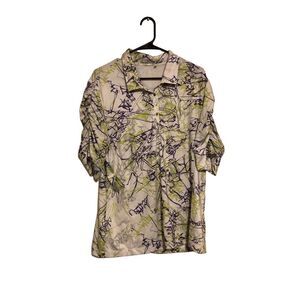 Women’s NIVO GOLF Lanctot Short Ruffled Sleeve Purple & Green Print Top Size XL